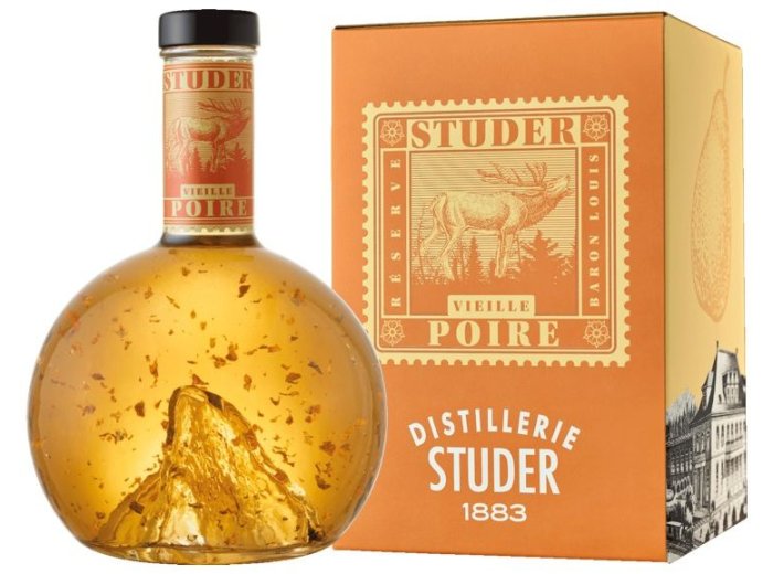 Studer's Swiss Premium Gold Selection Vieille Poire Williams 36% mit 24 Karat Goldflilter 70cl Fl.